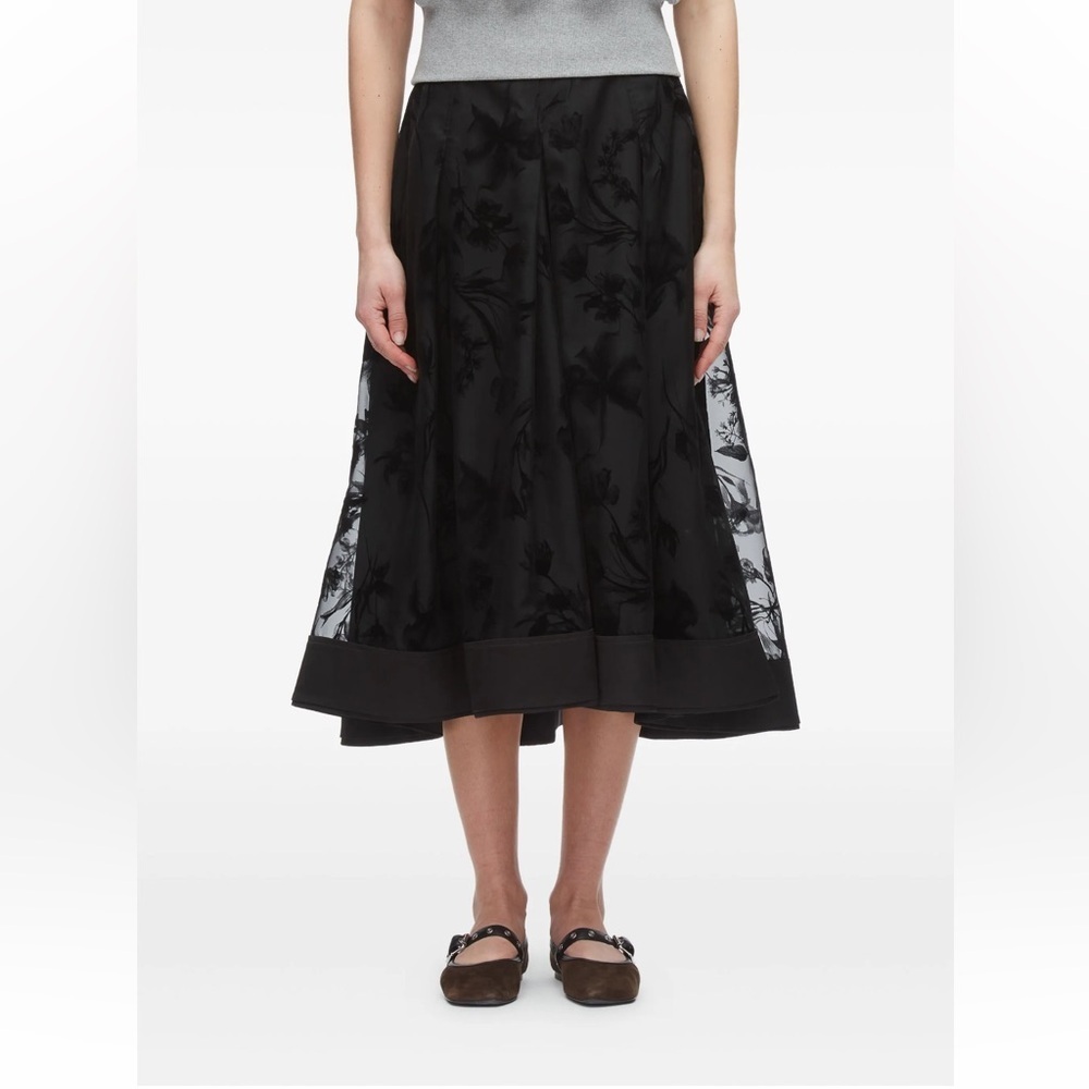 3.1 Phillip Lim Shadow Vines Midi Skirt Black 0 NWT